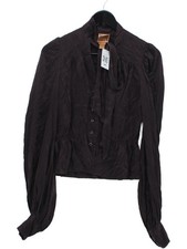 BIBA Women's Blouse UK 10 Purple 100% Silk Long Sleeve High Neck Basic