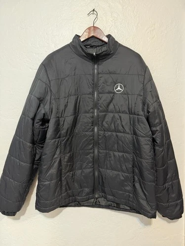 Mercedes Benz Port Authority Puffer Jacket Men XL Black Lightweight Logo video thumbnail