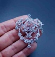 2Ct Round Cut Real Moissanite Pretty Art Deco Brooch Pin 14K White Gold Plated