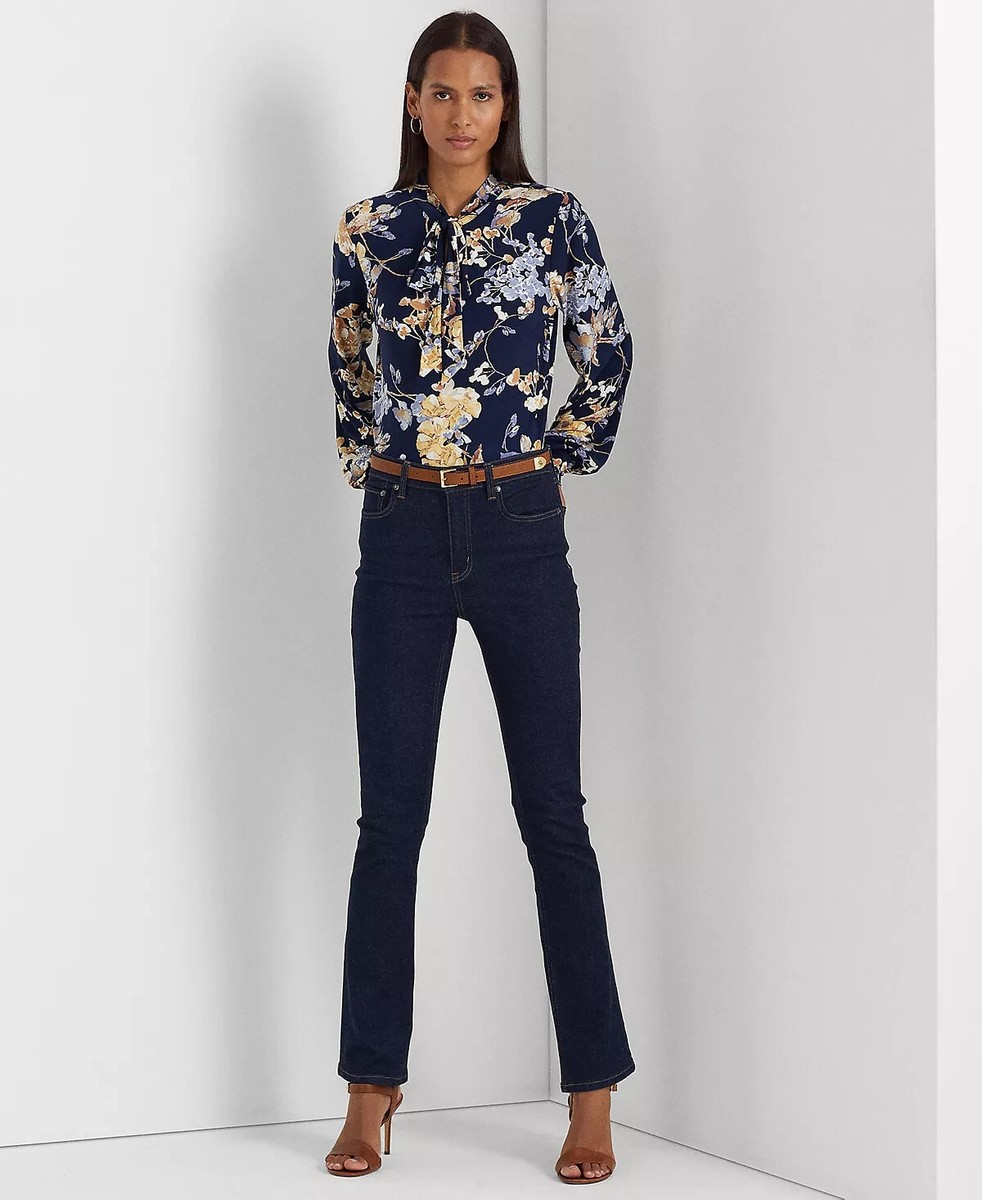 LAUREN RALPH LAUREN Women's Floral Tie-Neck Stretch Jersey