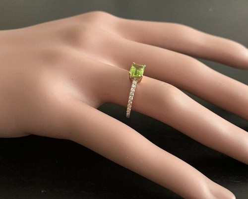 1.32 Ct Peridot & Lab Grown CVD Diamond Prong Ring 10K Solid Rose Gold - Picture 5 of 6