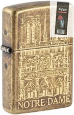 Zippo 03199 Notre Dame Cathedral Engraved Brass Lighter + FLINT PACK