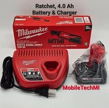 NEW Milwaukee M12 Cordless 3/8" Ratchet, 2457-20 Kit w/ 4.0Ah Battery + Charger