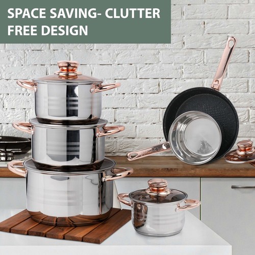 12Pcs Stainless Steel Cookware Set Casserole Stockpot Pot Hob With Glass Lids - Picture 7 of 10