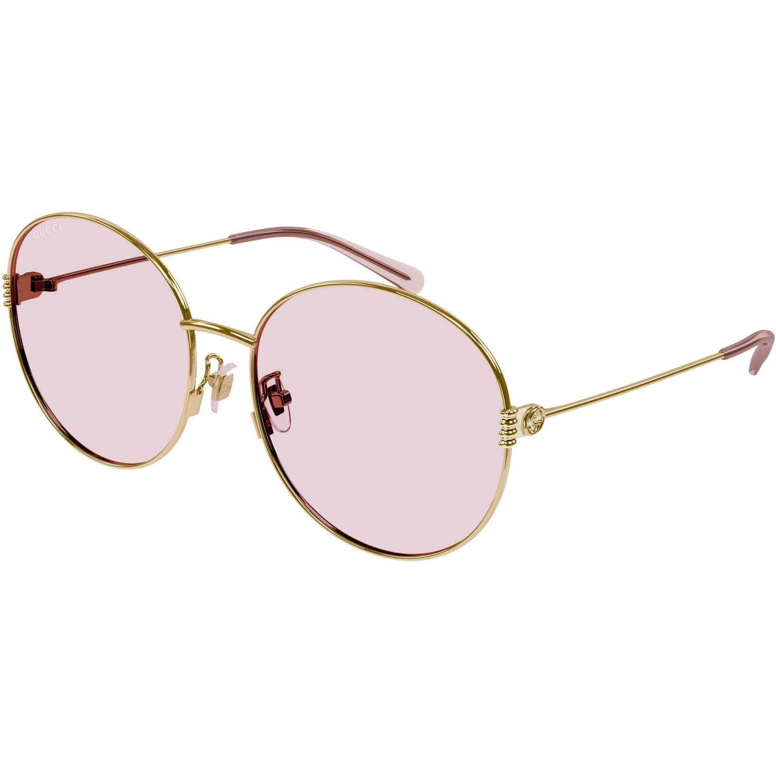 Gucci Women's Sunglasses Gold Metal Round Shape Frame Pink Lens GG1281SK 004