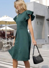 LOFT | Emerald Green Ruffle Shift Dress, NWT