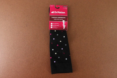 Dr Motion Women's Shoe Size 4-10 Black Polka Dot Knee High Compresson Socks NWT