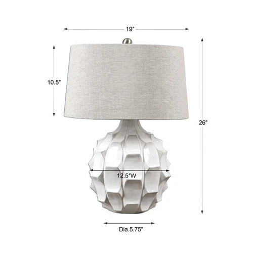 Uttermost Guerina Ceramic Fabric and Metal Scalloped Lamp in White/Gray/Nickel - Picture 4 of 4