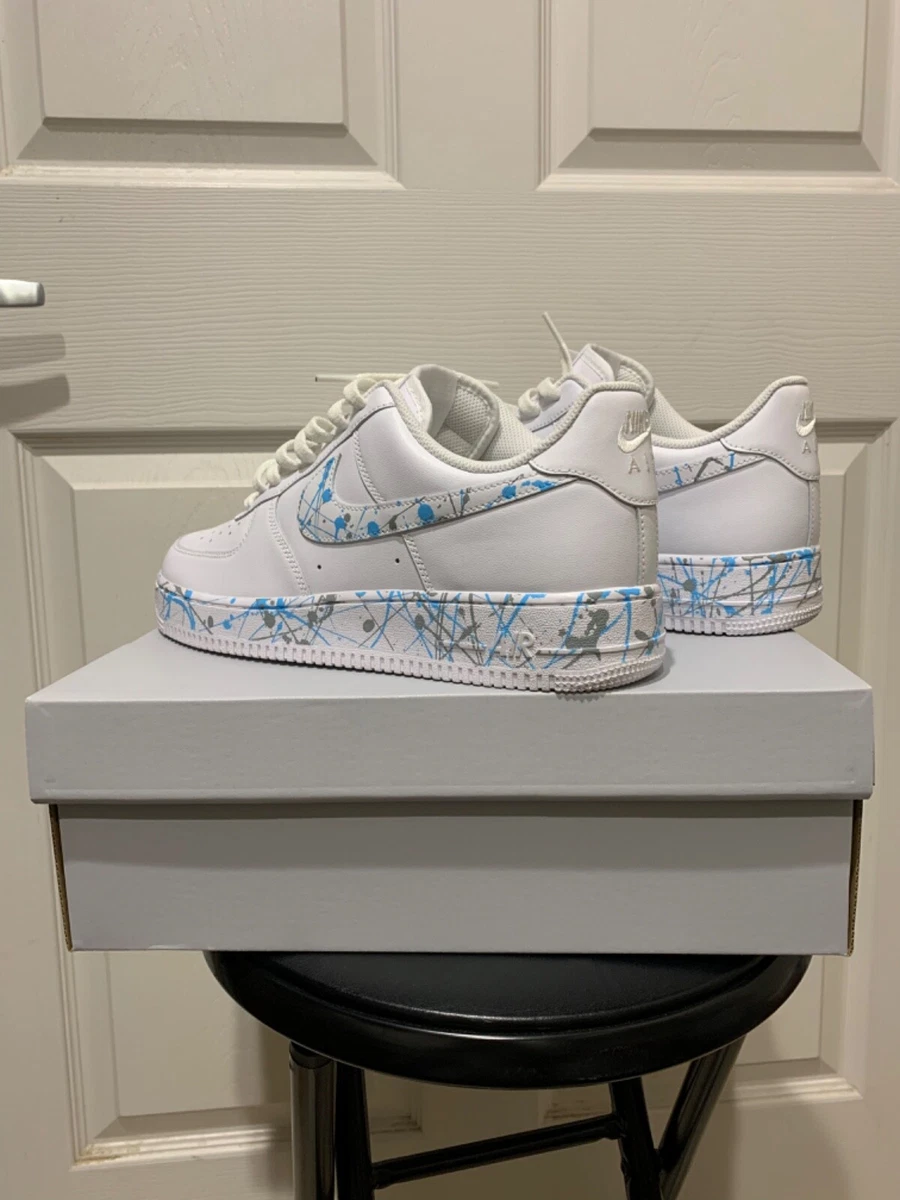 Nike Air Force 1 Low Custom Splatter Paint Pail Blue Light Gray