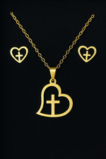 Gold Stainless Steel Necklace  Earrings Set 18" Chain   11 Styles Available