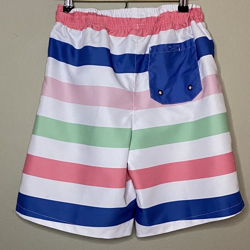 Crown & Ivy Swim Shorts Boys Large White Blue Pink Striped Mesh Lining Logo - Picture 2 of 5
