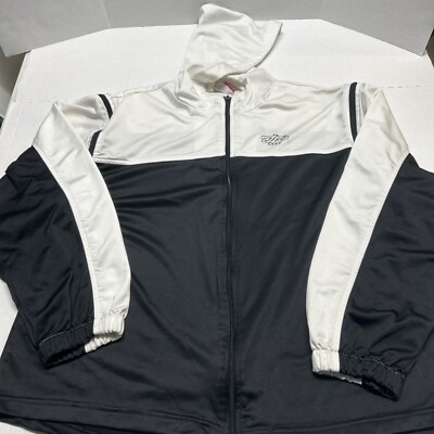 ATHLETIC WORKS Black & Off White Jacket Zip Off Sleeves Hooded Full Zipper