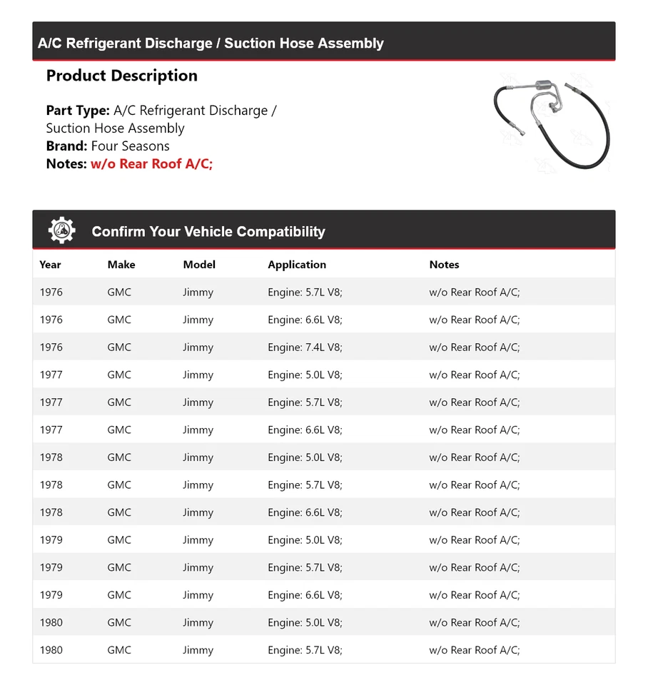 For 1976-1980 GMC Jimmy AC Refrigerant Discharge / Suction Hose Assy 4 Seasons - Image 2 of 4