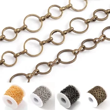 33ft/Roll Unique Handmade Brass Round Link Chains Craft Strings Spool 8~10x1mm