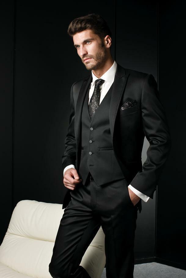 Men 3 Piece Slim Fit Suit Black Party Prom Groomsman Tuxedo Wedding Suit  Custom