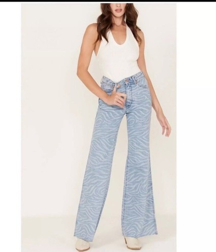Free People Wrangler Meow Laser Tiger Print Wanderer Flare Jeans, Size 30 #3