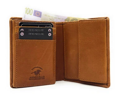 Jockey Club echt Leder Mini Geldbörse Portemonnaie Vintage RFID Schutz cognac