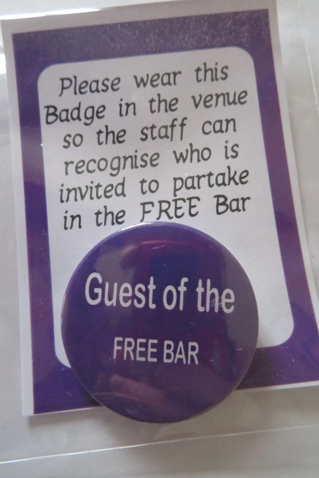 FREE BAR identification Badge - Wedding / Hen / Stag Party / Birthday / Funeral - Image 3 of 4