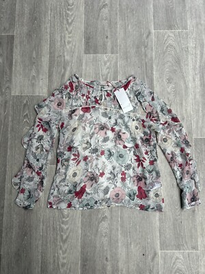 Per Una Marks & Spencer zweiteiliges Bluse & Trägertop Set LS Blumenmuster Größe 10 neu mit Etikett