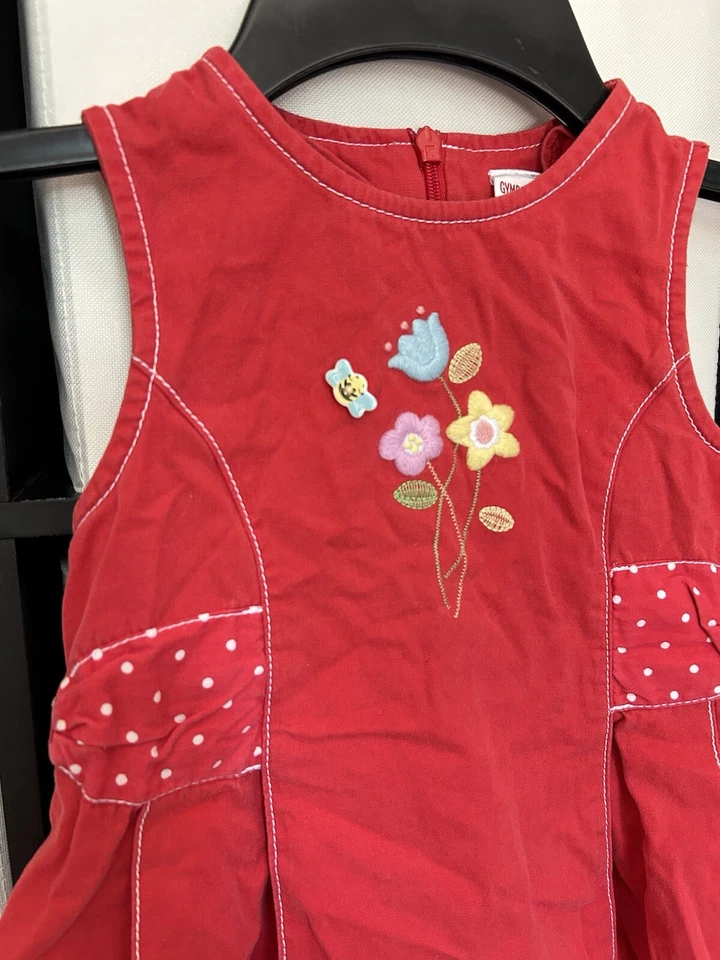 Vestido Jersey Vintage Gymboree Niña 2T Rojo Lunares Flor Abeja Bordado Foto 2 de 4