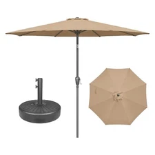 9ft Market Table Patio Umbrella with 8 Sturdy Ribs 20" Round Base Stand Tan