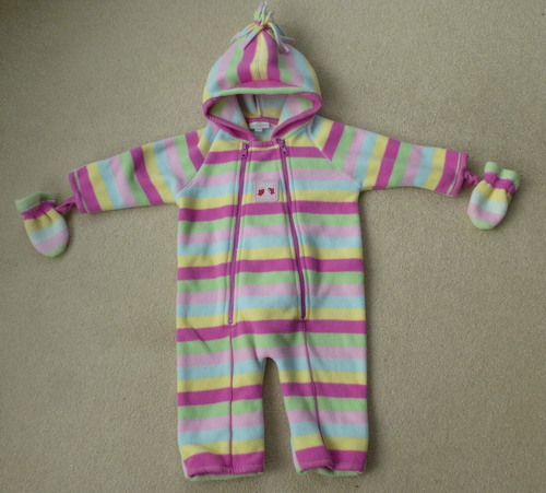 JOJO MAMAN BEBE Pramsuit 3-6M 🥰 Polar Fleece ALL IN ONE Snowsuit 🥰 STRIPY - Picture 9 of 9