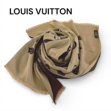 Louis Vuitton Monogram Reversible Scarf 44x167cm Silk Beige Brown Excellent