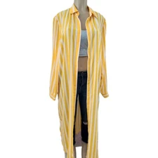  Forever 21 Women's Chiffon Long Cover Up Dress Jacket Yellow Stripe Plus 0X #5