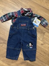 Vintage 90s Disney Baby Mickey Denim Overalls 2 Piece Outfit 0-6 Months