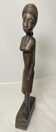 Vintage Tribal Hand Carved African Women With Walking Stick Figure - Picture 3 of 9