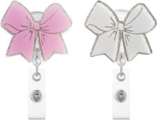 2Pcs Pink Bow Badge Reel Retractable Cute Badge Reels with Alligator Clip ID Bad