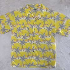 Tropicana Hawaiian Shirt Size L Yellow Gray Vintage Short Sleeve Palm Tree Beach