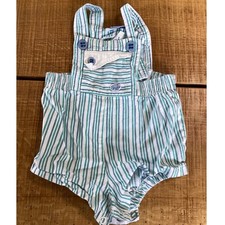 Vintage Izod Lacoste Baby Romper Teal White Striped Sunsuit 3-6 Months 51552N