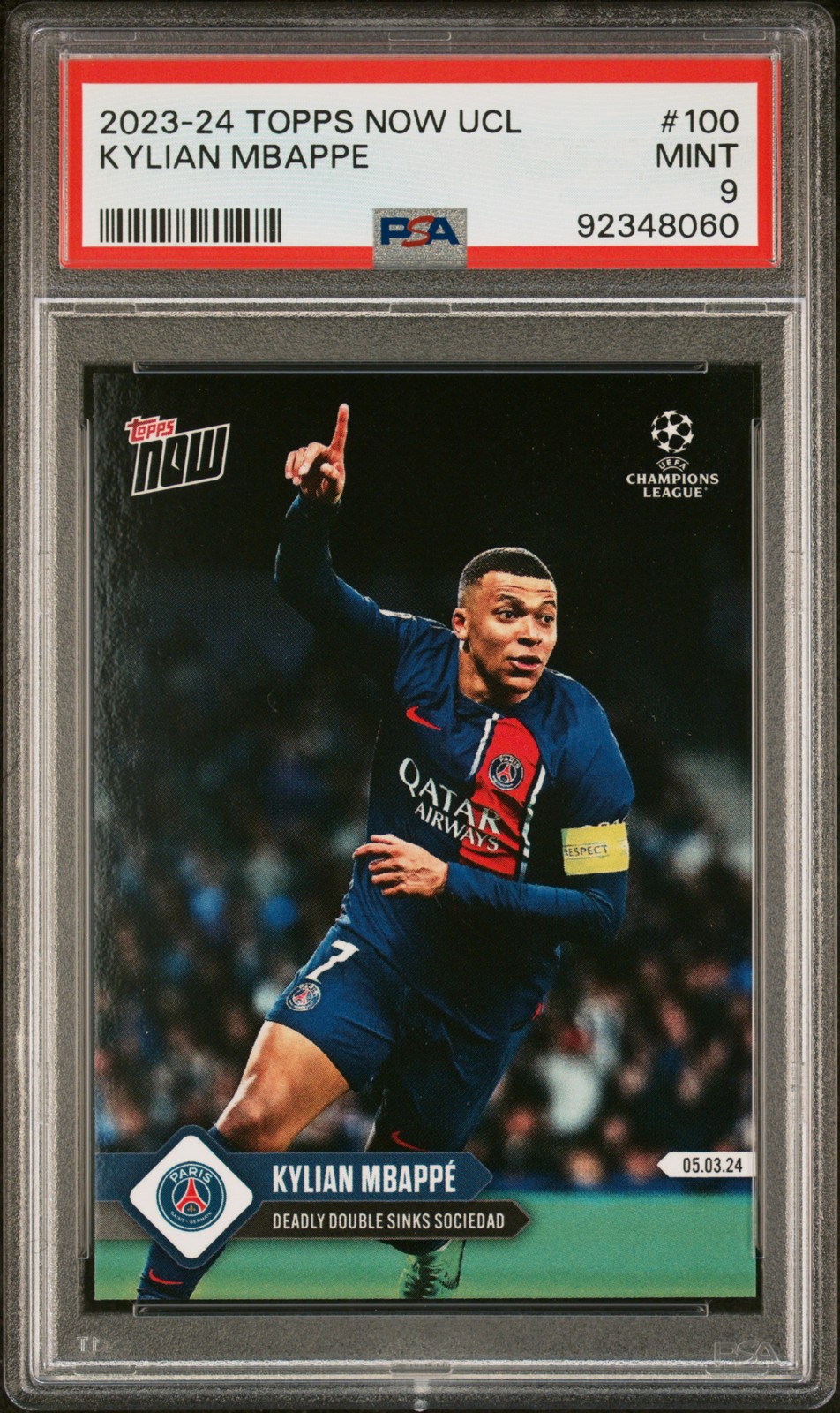 2023 TOPPS NOW CHAMPIONS LEAGUE #100 KYLIAN MBAPPE PSA 9