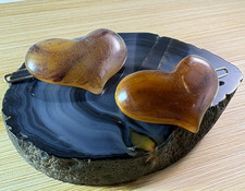 Vintage MCM Made in Japan Toirtoiseshell Amber Lucite Heart Hair Barrettes Pair