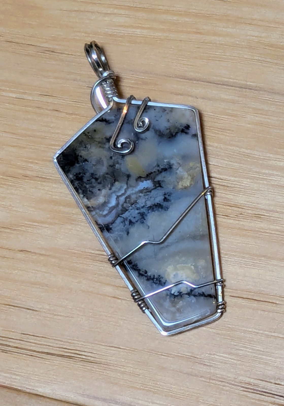 Dendritic Agate Hand-Wrapped Silver Statement Pen… - image 1