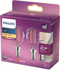 Philips LED Classic Light Bulbs E14 Edison Screw 4.3W Warm White 2700K Pack Of 2