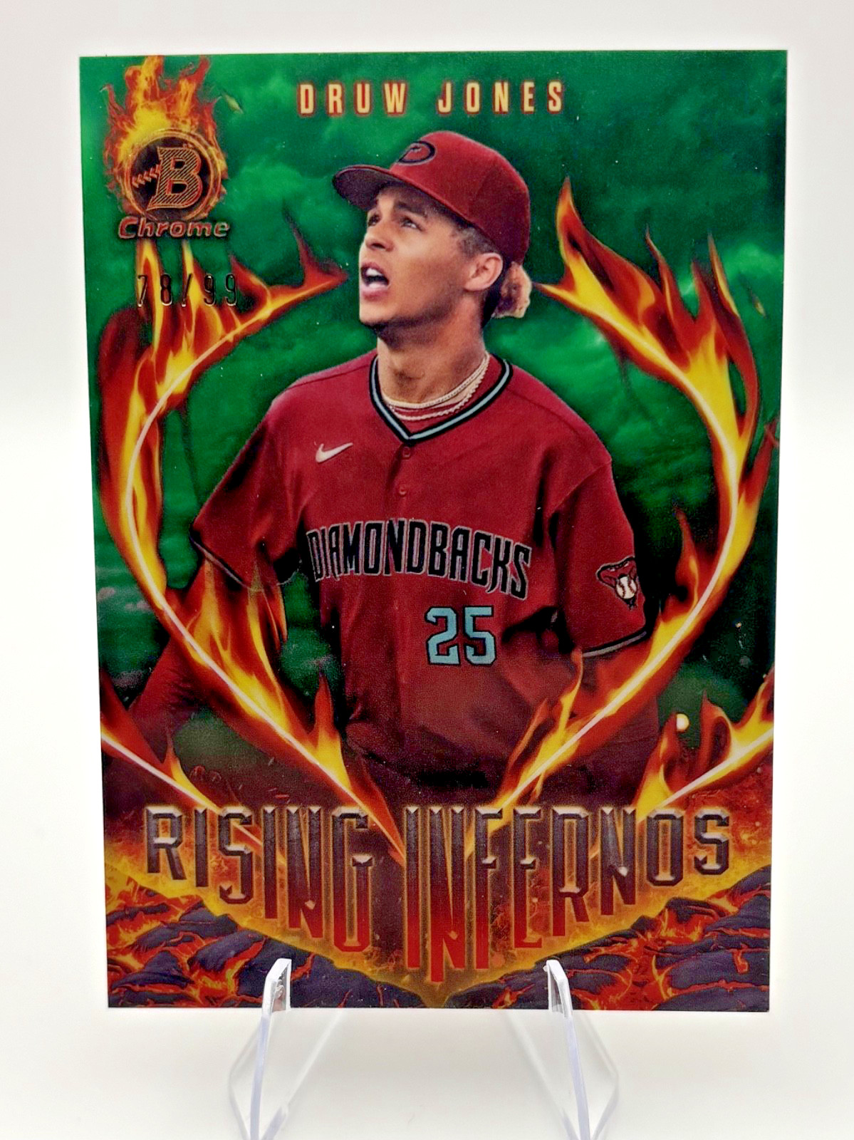 2024 Bowman Chrome Druw Jones Green /99 - Rising Infernos SP AZ Diamondbacks