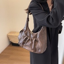 Solid Color Underarm Bag Pleated Design Hand Bag Hobo Bag  Women