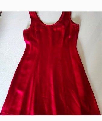 Vintage 90s BCBG Red Satin Scoop Neck Sleeveless short Sz Sm Slip Dress 