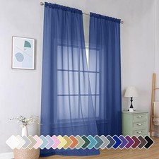 Sheer Curtains 96 Inches Long 2 Panels, 42"W x 96"L Pack of 2 Royal Blue