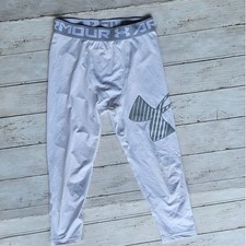 Under Armour Kids White HeatGear Compression Leggings Boys Youth Medium YMD