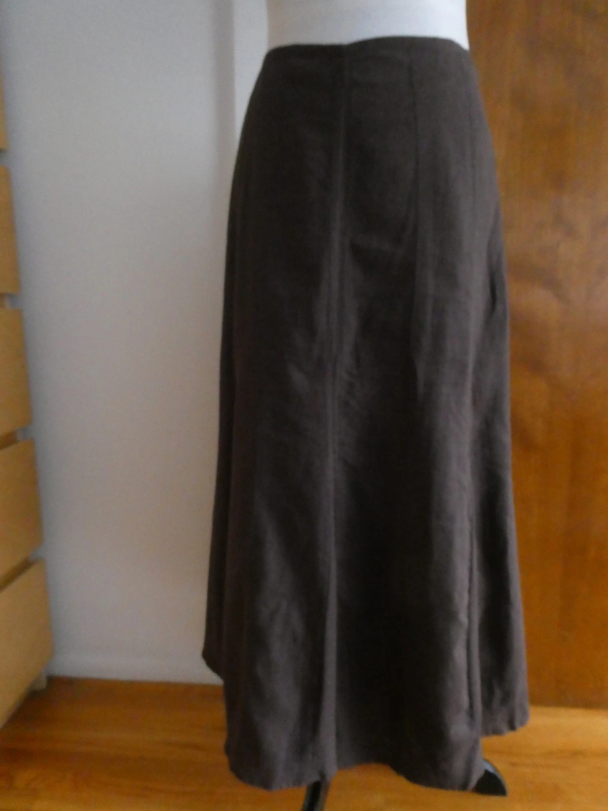 Carole Little Women Brown Lined Midi A-Line Linen/Rayon Detailed Skirt Size 10