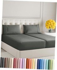 Size 5 Piece Sheet Set - Extra Soft, Breathable Split King 07 - Dark Slate Grey