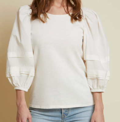 Nation LTD Gracie Pintuck 3/4 Balloon Sleeve Off White Top Med Boho Beach