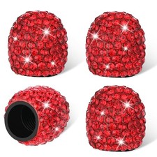 4 Pcs Red Tire Valve Caps Bling Crystal Tire Valve Stem Caps Handmade