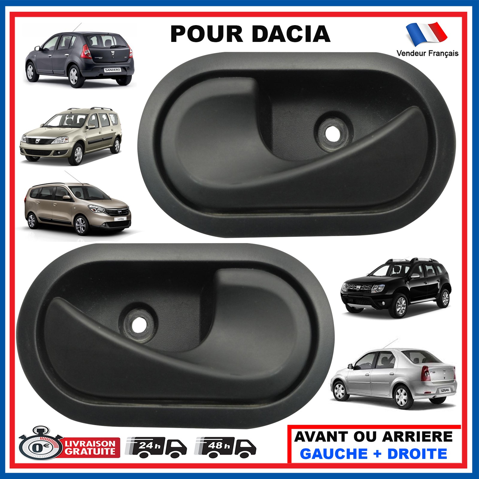 Poignée de porte Dacia Sandero robuste noire réversible avant arrière