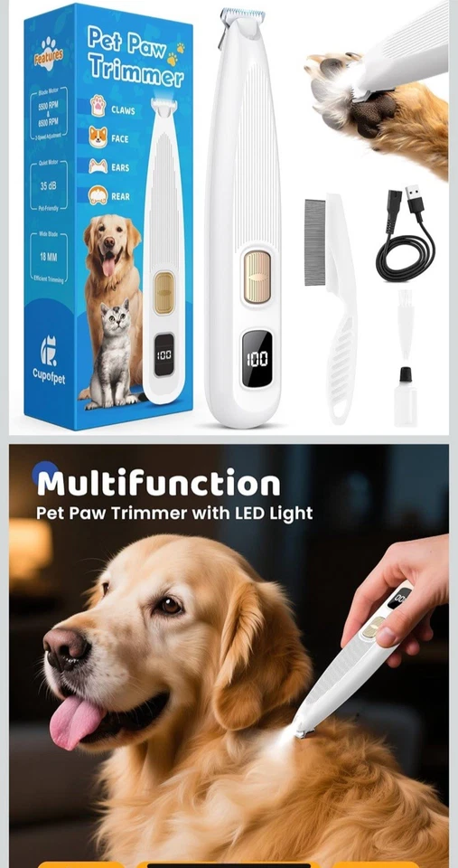 狗爪修剪器带LED灯,35dB低噪音精密宠物爪 — 第 2/4 张图片