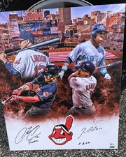 Jose Ramirez Francisco Lindor Signed Auto 20x24 Canvas Cleveland Indians BAS Coa