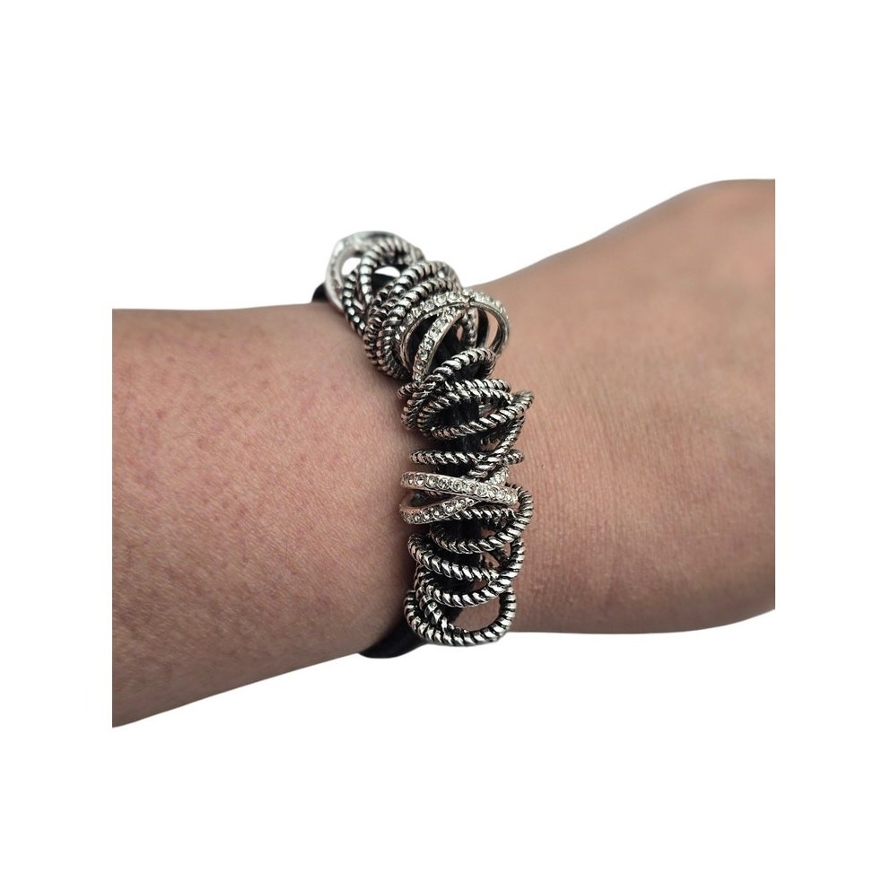 Chunky Silver Ring Cluster Toggle Clasp Textured … - image 3